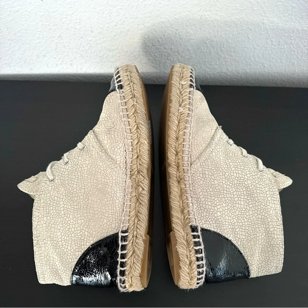 Chanel Two Tone Crackle Leather CC Logo Espadrille Lace Up High Top Sneakers